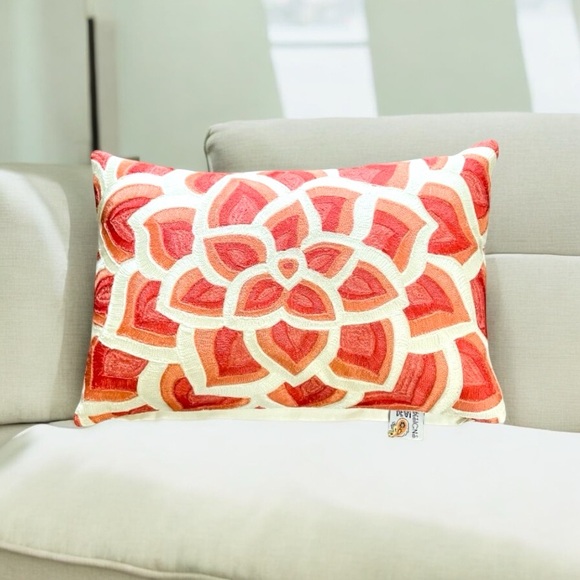 DEVI DESIGNS EMBROIDERED DECORATIVE PILLOW 19x13 down insert - Picture 1 of 9